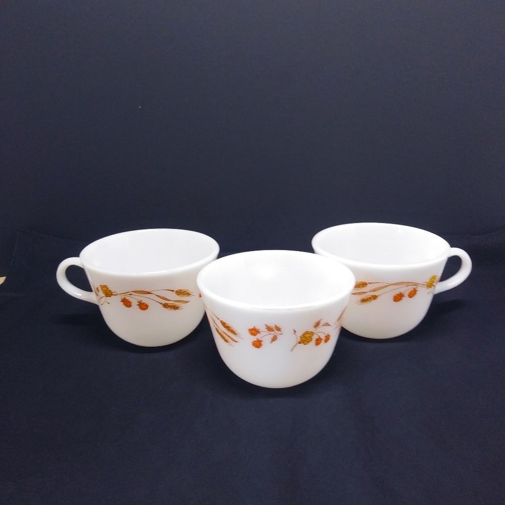 Vintage Pyrex Harvest Home Mugs Set 3 Milk Glass
